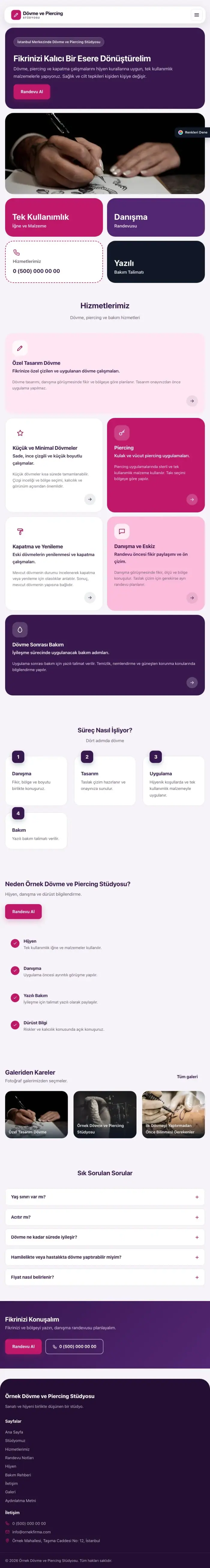 Mozaik Mor Pembe – Dövme ve Estetik Web Sitesi tablet görünümü