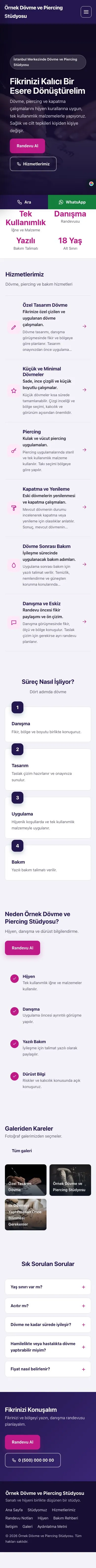 Sol Menü Lacivert Pembe – Dövme ve Estetik Web Sitesi mobil görünümü