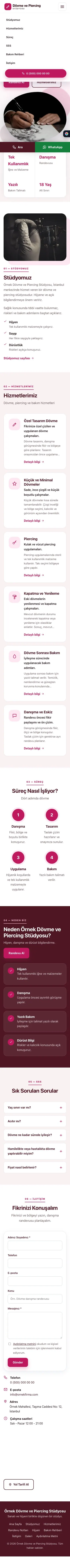 Tek Sayfa Bordo Pembe – Dövme ve Estetik Web Sitesi mobil görünümü