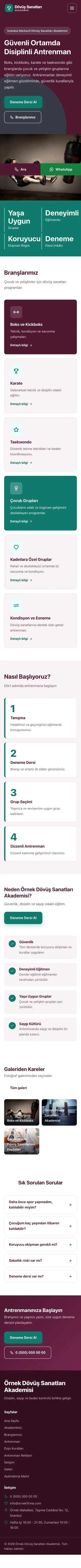 Blok Erik Turkuaz – Dövüş Sanatları ve Spor Okulu Web Sitesi mobil görünümü