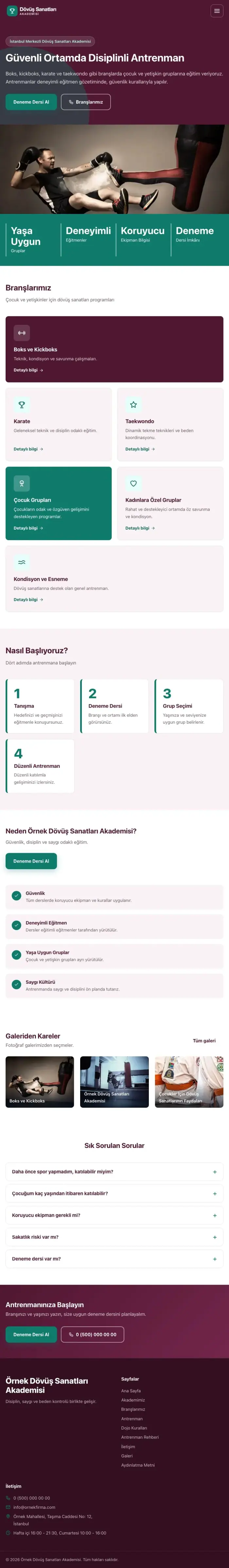 Blok Erik Turkuaz – Dövüş Sanatları ve Spor Okulu Web Sitesi tablet görünümü