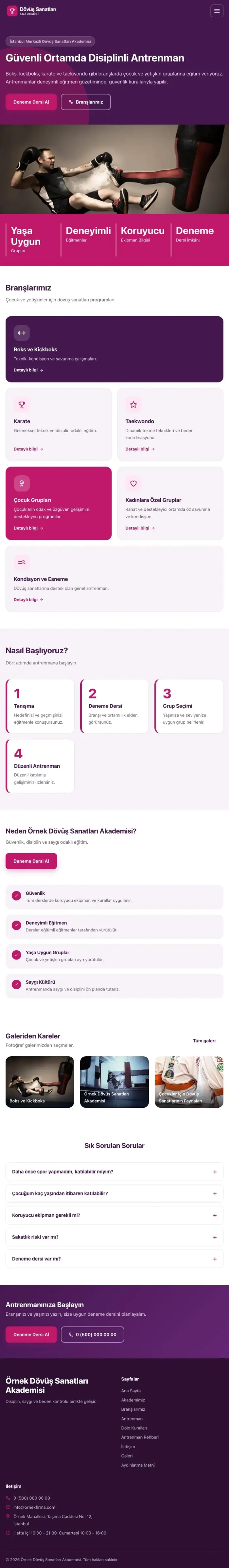 Blok Mor Pembe – Dövüş Sanatları ve Spor Okulu Web Sitesi tablet görünümü