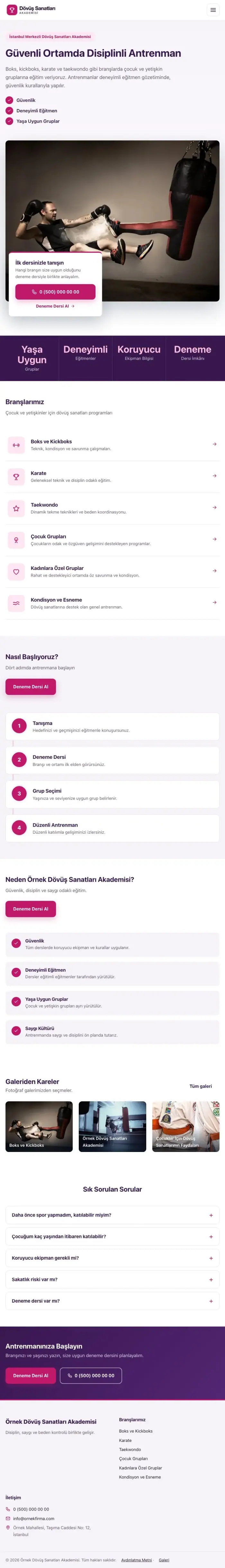 Bölünmüş Mor Pembe – Dövüş Sanatları ve Spor Okulu Web Sitesi tablet görünümü