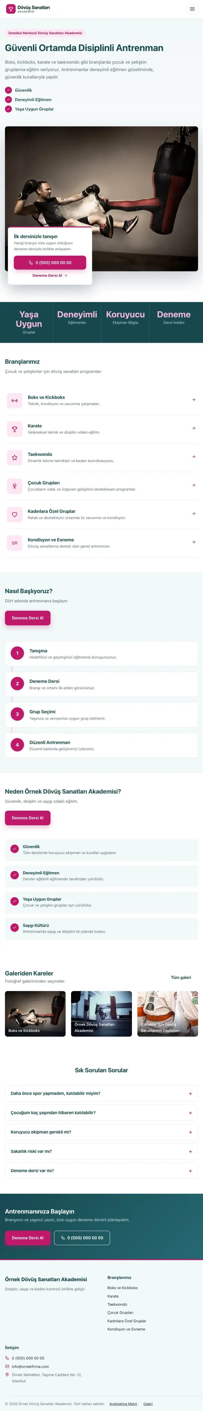 Bölünmüş Petrol Pembe – Dövüş Sanatları ve Spor Okulu Web Sitesi tablet görünümü