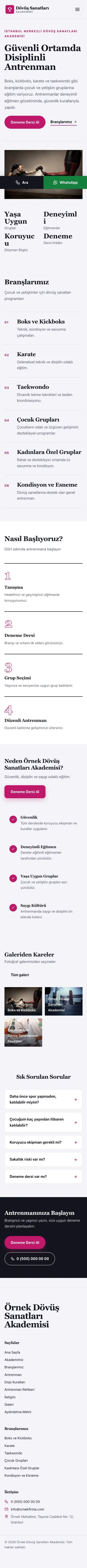 Editoryal Lacivert Pembe – Dövüş Sanatları ve Spor Okulu Web Sitesi mobil görünümü