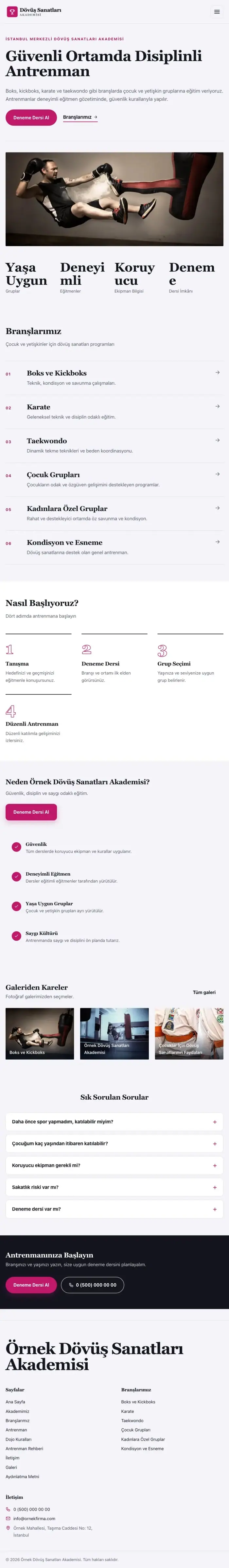 Editoryal Lacivert Pembe – Dövüş Sanatları ve Spor Okulu Web Sitesi tablet görünümü