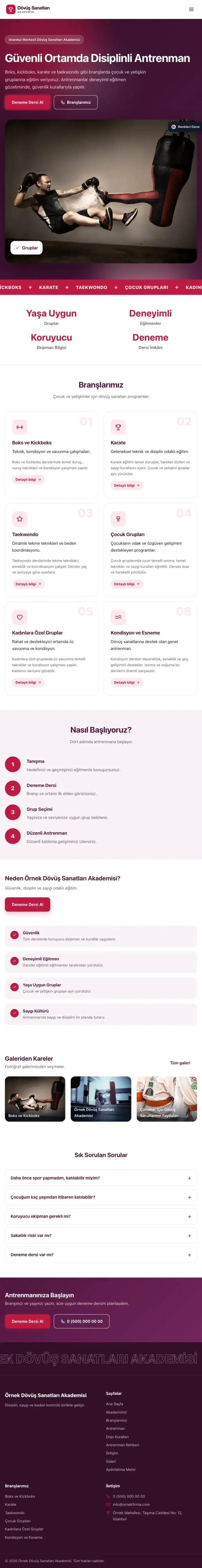 Hareketli Erik Kırmızı – Dövüş Sanatları ve Spor Okulu Web Sitesi tablet görünümü