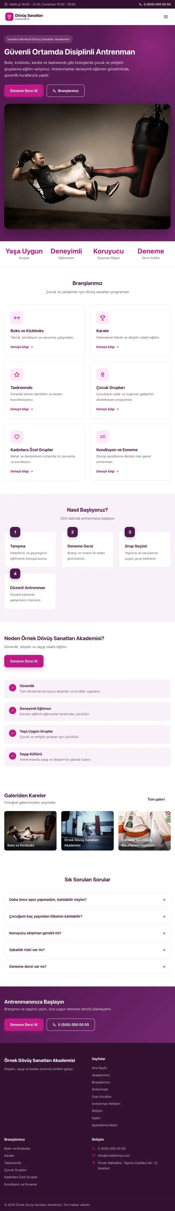 Klasik Erik Pembe – Dövüş Sanatları ve Spor Okulu Web Sitesi tablet görünümü