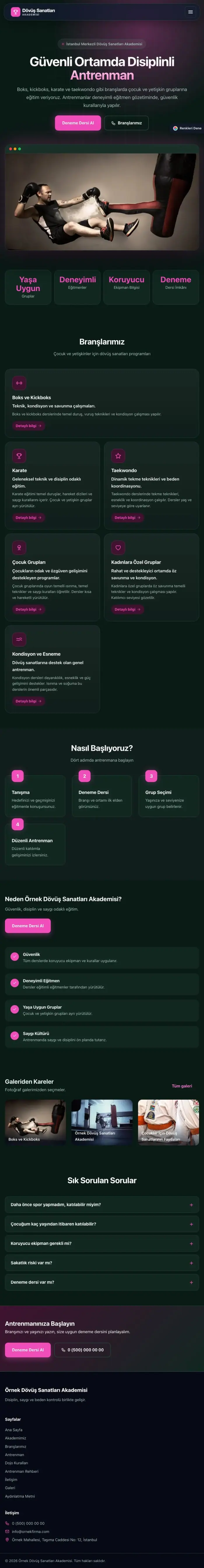 Koyu Modern Petrol Pembe – Dövüş Sanatları ve Spor Okulu Web Sitesi tablet görünümü