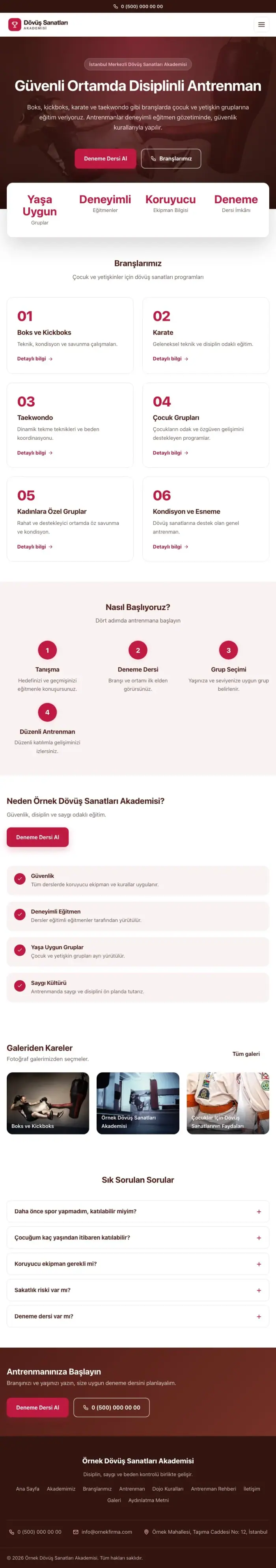 Merkez Bordo Kırmızı – Dövüş Sanatları ve Spor Okulu Web Sitesi tablet görünümü
