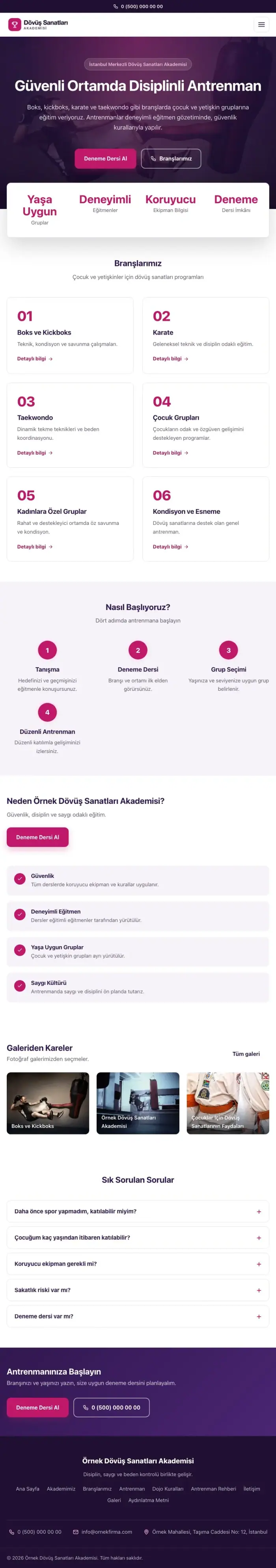 Merkez Mor Pembe – Dövüş Sanatları ve Spor Okulu Web Sitesi tablet görünümü