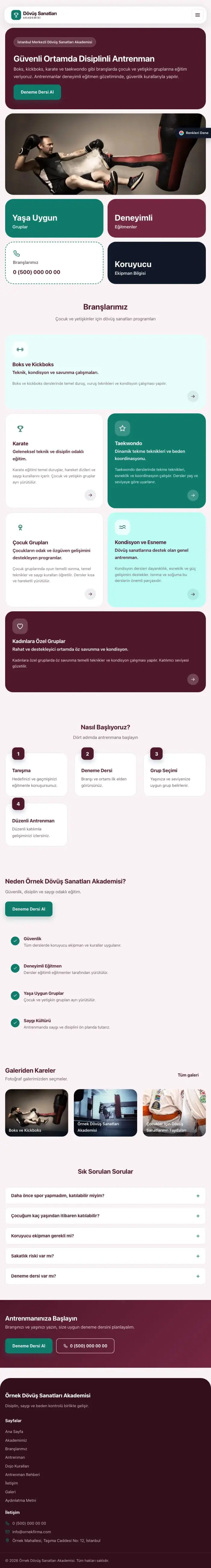 Mozaik Bordo Turkuaz – Dövüş Sanatları ve Spor Okulu Web Sitesi tablet görünümü
