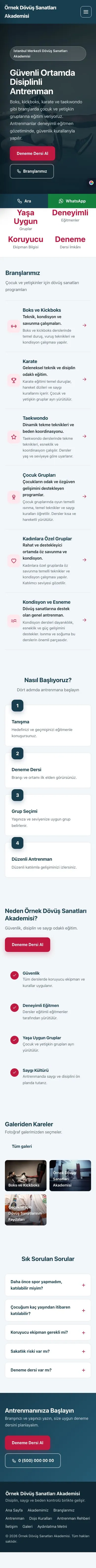 Sol Menü Mavi Kırmızı – Dövüş Sanatları ve Spor Okulu Web Sitesi mobil görünümü