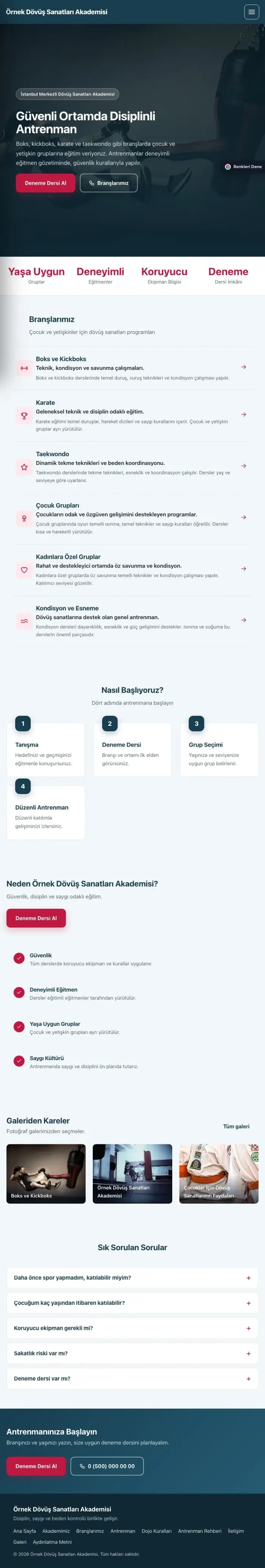 Sol Menü Mavi Kırmızı – Dövüş Sanatları ve Spor Okulu Web Sitesi tablet görünümü