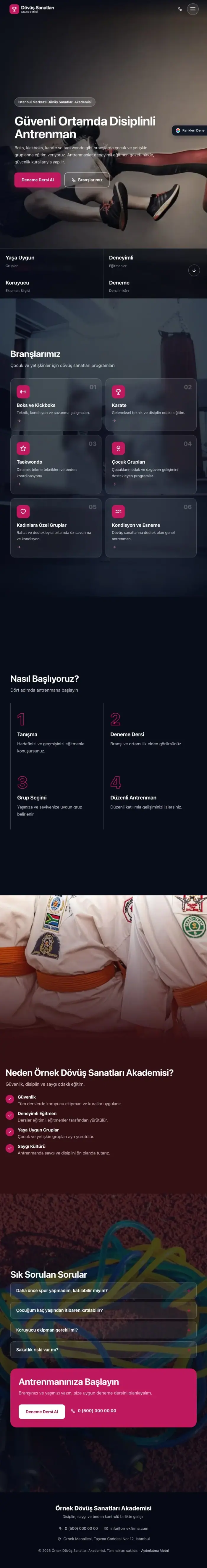 Tam Ekran Bordo Pembe – Dövüş Sanatları ve Spor Okulu Web Sitesi tablet görünümü