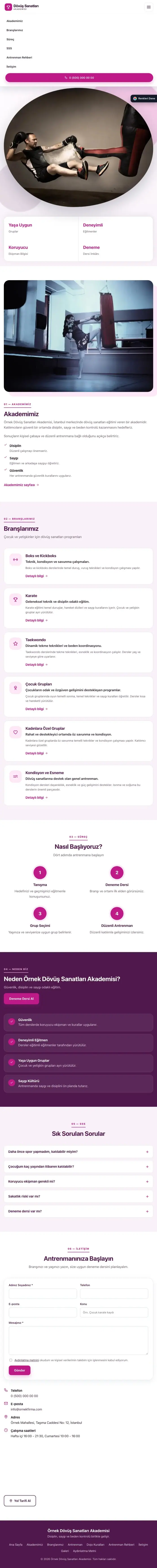 Tek Sayfa Erik Pembe – Dövüş Sanatları ve Spor Okulu Web Sitesi tablet görünümü