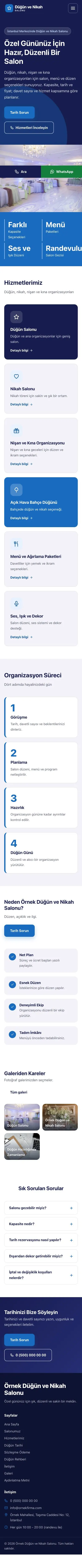 Blok Lacivert Mavi – Düğün ve Nikah Salonu Web Sitesi mobil görünümü
