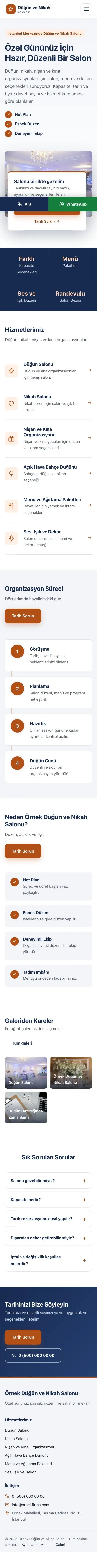 Bölünmüş Mavi Turuncu – Düğün ve Nikah Salonu Web Sitesi mobil görünümü
