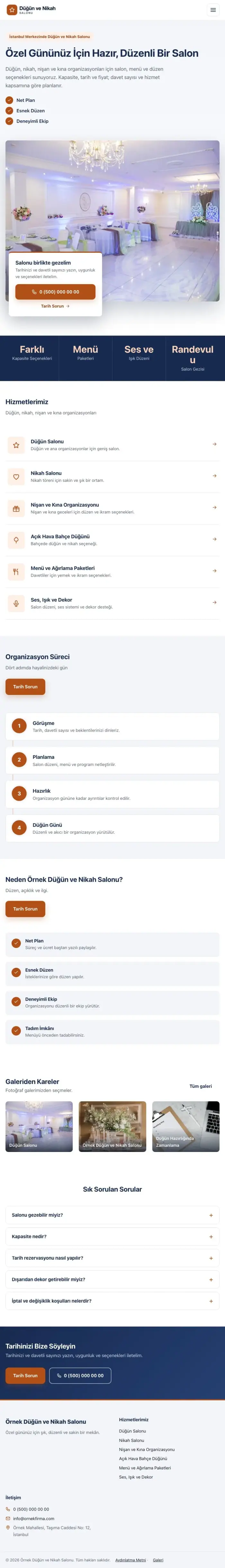Bölünmüş Mavi Turuncu – Düğün ve Nikah Salonu Web Sitesi tablet görünümü