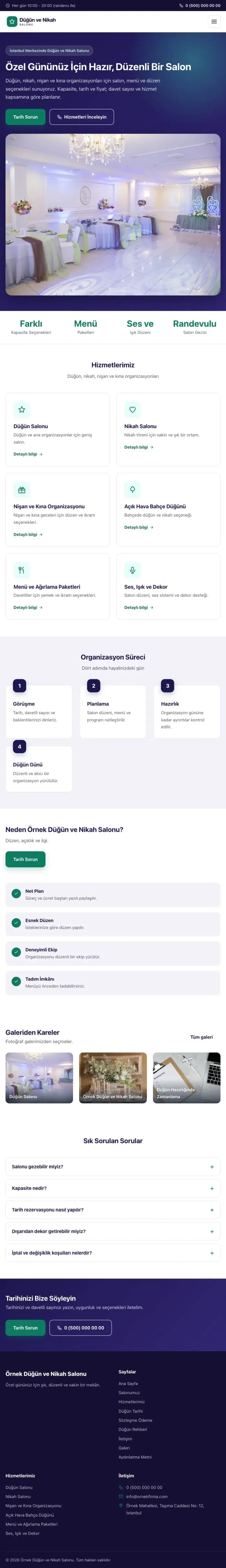 Klasik Lacivert Turkuaz – Düğün ve Nikah Salonu Web Sitesi tablet görünümü
