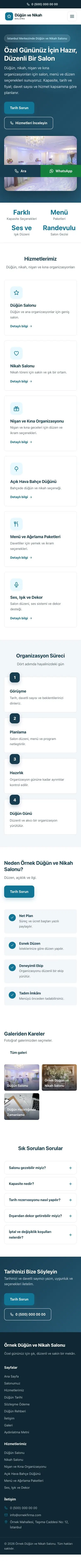 Klasik Mavi Turkuaz – Düğün ve Nikah Salonu Web Sitesi mobil görünümü