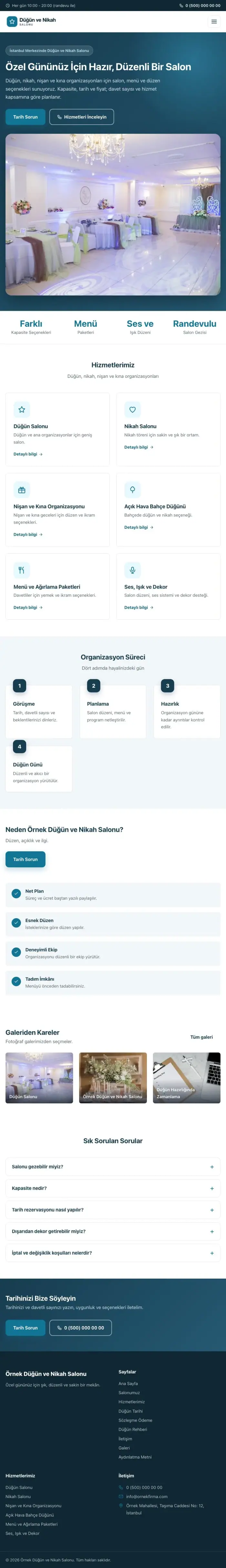 Klasik Mavi Turkuaz – Düğün ve Nikah Salonu Web Sitesi tablet görünümü