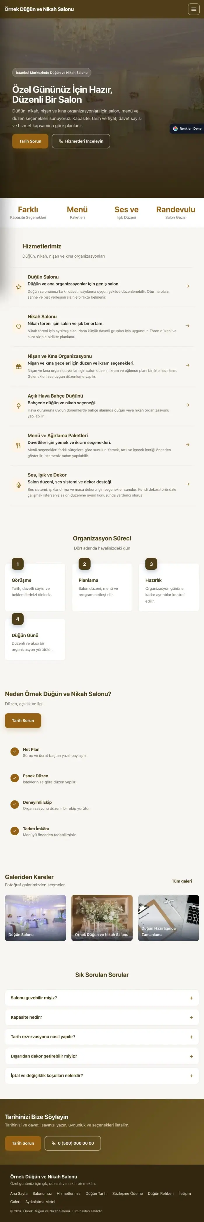 Sol Menü Kahve Turuncu – Düğün ve Nikah Salonu Web Sitesi tablet görünümü
