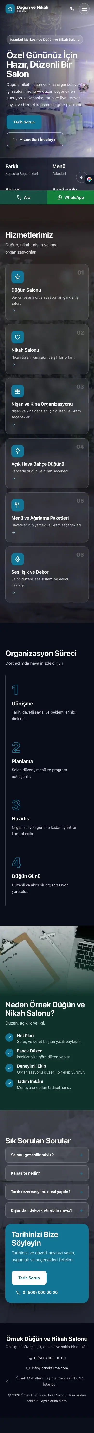 Tam Ekran Petrol Turkuaz – Düğün ve Nikah Salonu Web Sitesi mobil görünümü