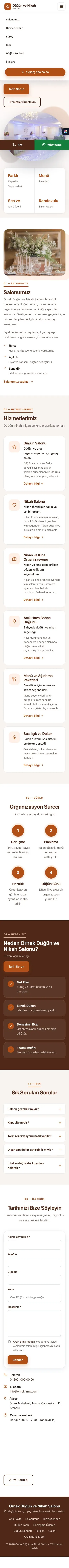 Tek Sayfa Kahve Turuncu – Düğün ve Nikah Salonu Web Sitesi mobil görünümü