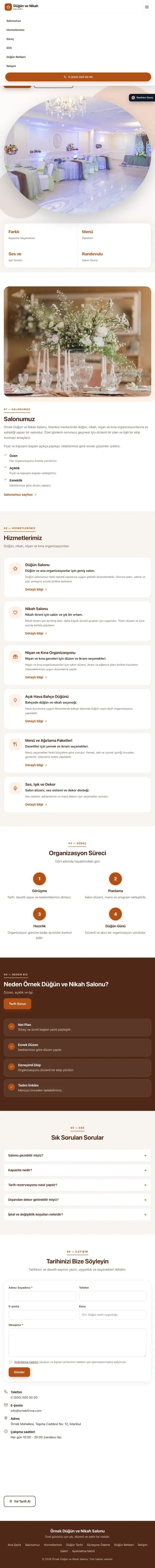 Tek Sayfa Kahve Turuncu – Düğün ve Nikah Salonu Web Sitesi tablet görünümü