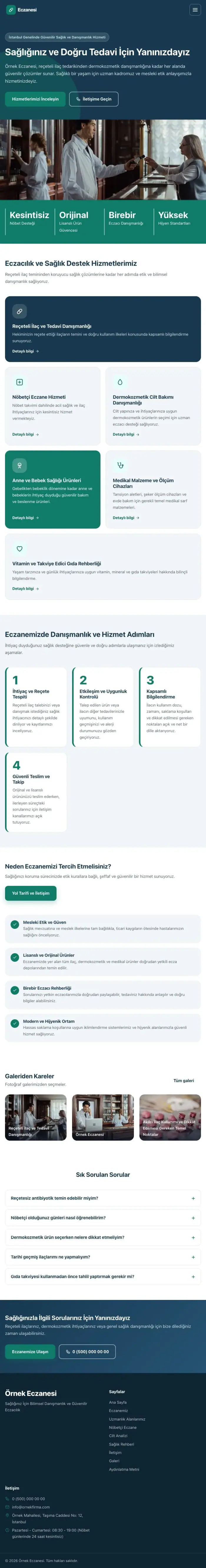 Blok Mavi Turkuaz – Eczane Web Sitesi tablet görünümü