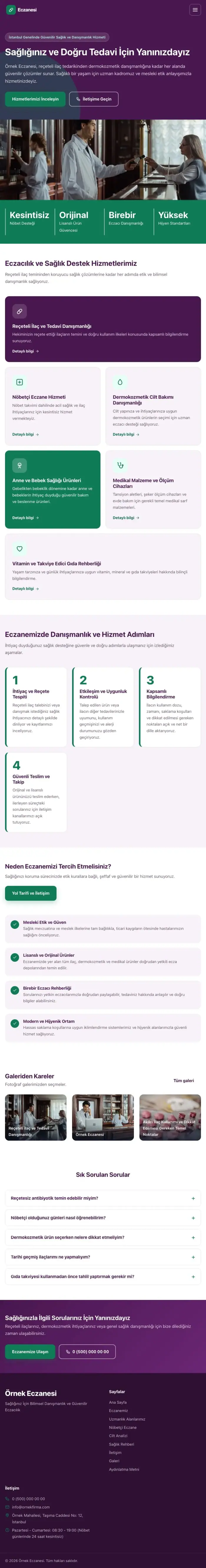 Blok Mor Turkuaz – Eczane Web Sitesi tablet görünümü