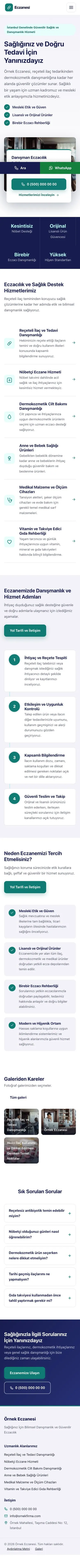 Bölünmüş Lacivert Turkuaz – Eczane Web Sitesi mobil görünümü