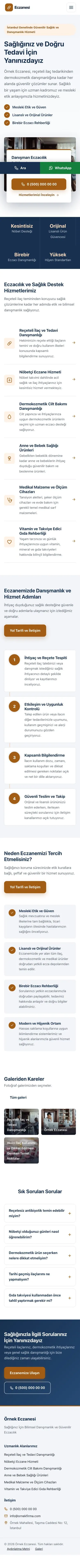 Bölünmüş Mavi Turuncu – Eczane Web Sitesi mobil görünümü