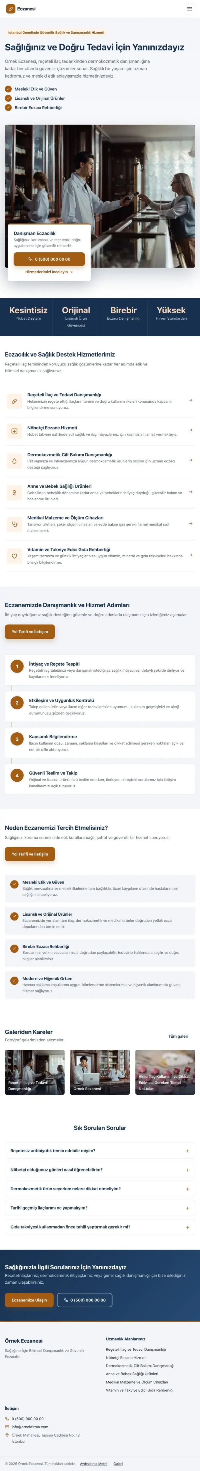 Bölünmüş Mavi Turuncu – Eczane Web Sitesi tablet görünümü