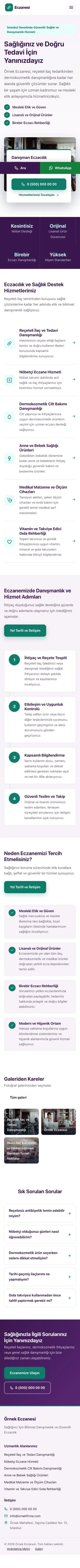 Bölünmüş Mor Turkuaz – Eczane Web Sitesi mobil görünümü