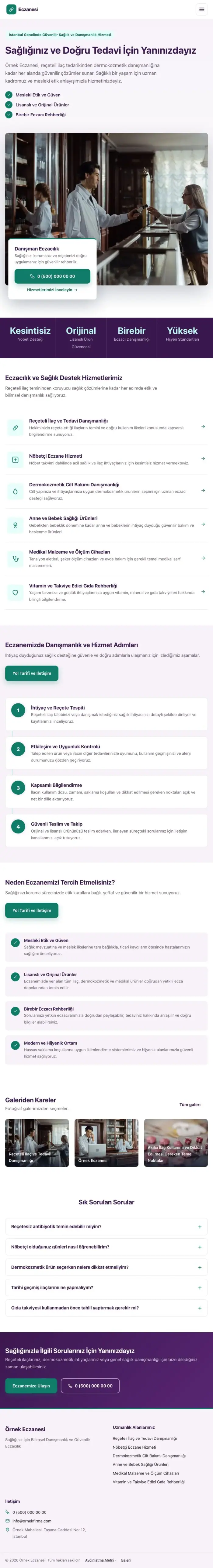 Bölünmüş Mor Turkuaz – Eczane Web Sitesi tablet görünümü