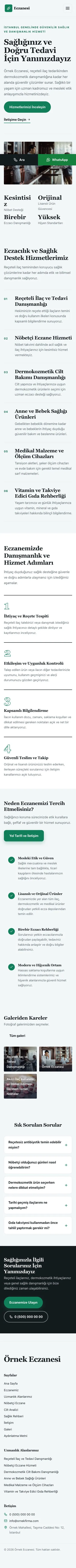 Editoryal Mavi Turkuaz – Eczane Web Sitesi mobil görünümü