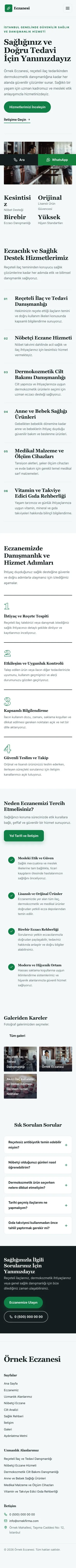 Editoryal Petrol Yeşil – Eczane Web Sitesi mobil görünümü