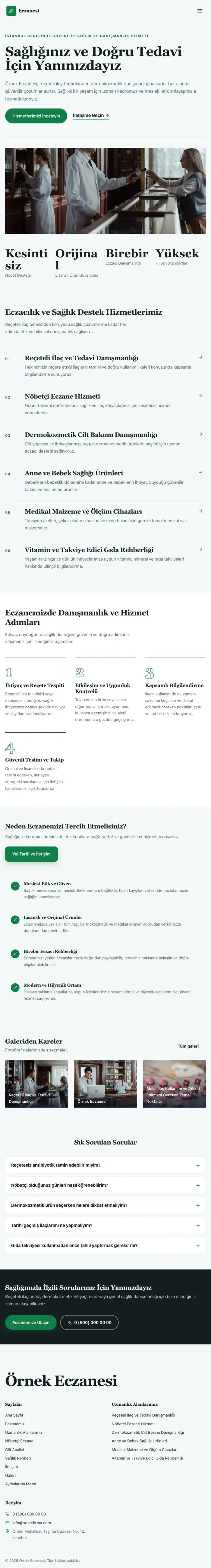 Editoryal Petrol Yeşil – Eczane Web Sitesi tablet görünümü
