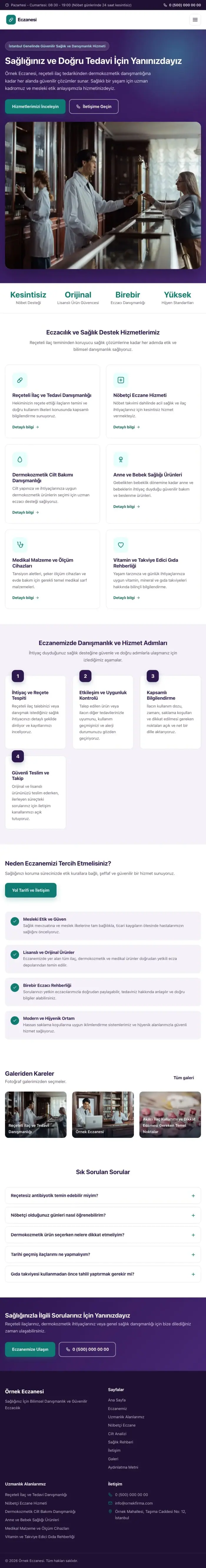 Klasik Mor Turkuaz – Eczane Web Sitesi tablet görünümü