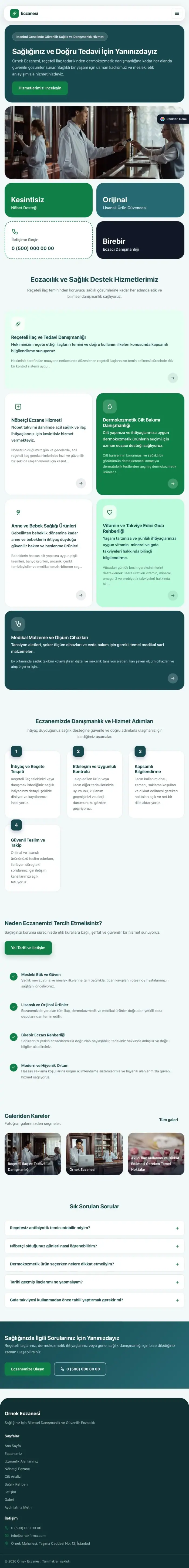 Mozaik Petrol Yeşil – Eczane Web Sitesi tablet görünümü