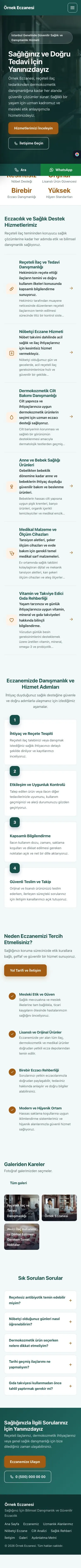 Sol Menü Petrol Turuncu – Eczane Web Sitesi mobil görünümü