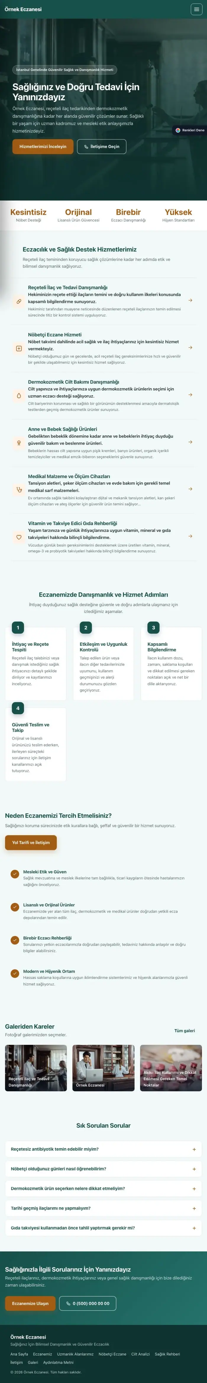 Sol Menü Petrol Turuncu – Eczane Web Sitesi tablet görünümü