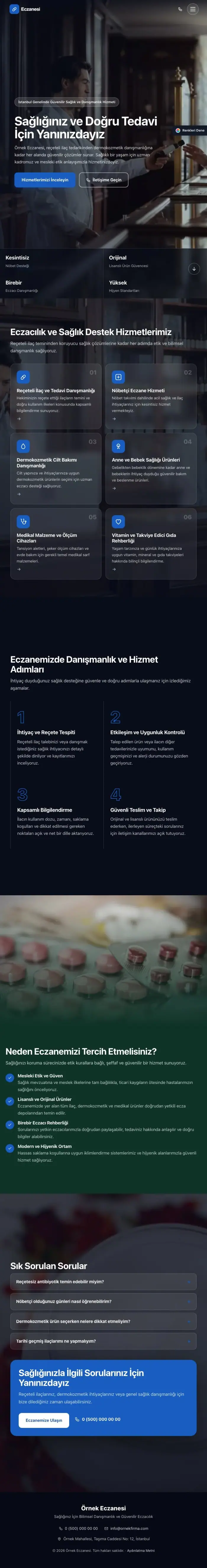 Tam Ekran Petrol Mavi – Eczane Web Sitesi tablet görünümü