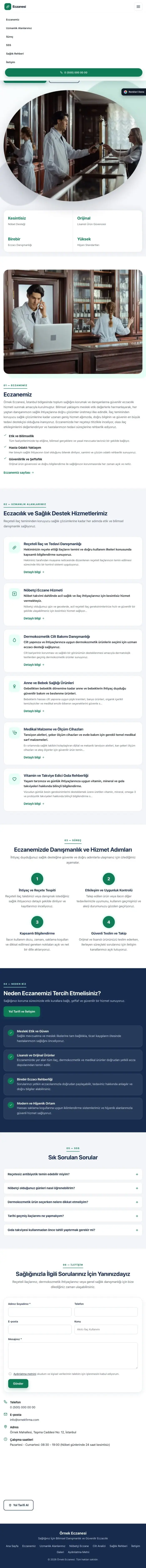 Tek Sayfa Mavi Turkuaz – Eczane Web Sitesi tablet görünümü