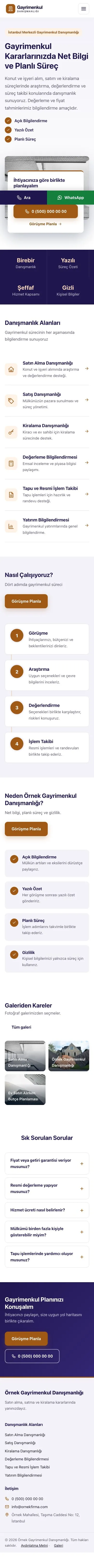 Bölünmüş Lacivert Turuncu – Emlak Danışmanlığı Web Sitesi mobil görünümü