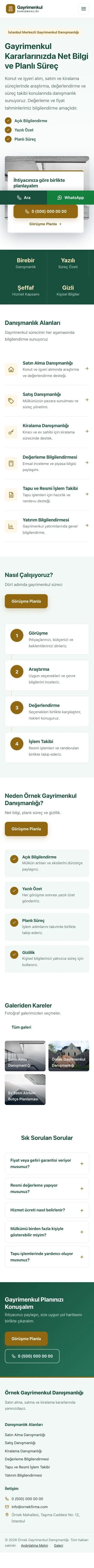 Bölünmüş Petrol Amber – Emlak Danışmanlığı Web Sitesi mobil görünümü
