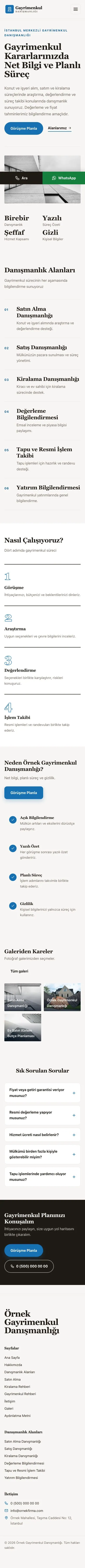 Editoryal Kahve Mavi – Emlak Danışmanlığı Web Sitesi mobil görünümü
