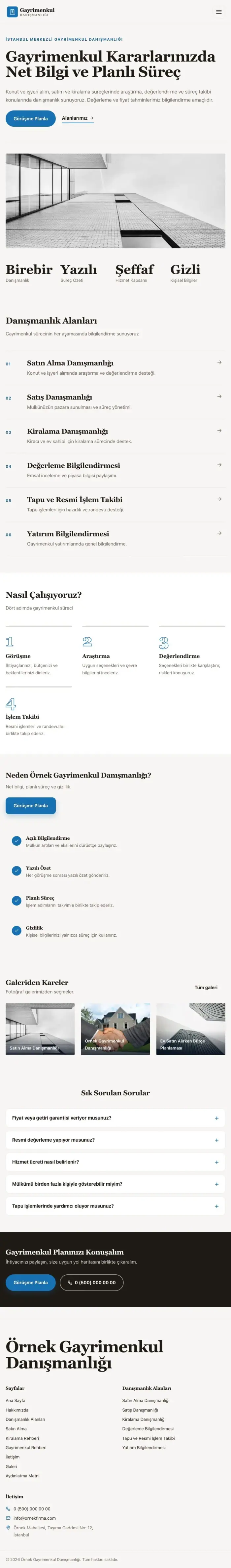 Editoryal Kahve Mavi – Emlak Danışmanlığı Web Sitesi tablet görünümü